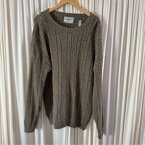 Men's Cable Knit Sweater Olive Brown Tan Grandpacore Fisherman Vintage Oversized